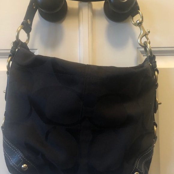 Coach Handbags - COACH - CARLEY CLASSIC SIGNATURE JACQUARD BLACK HOBO BAG